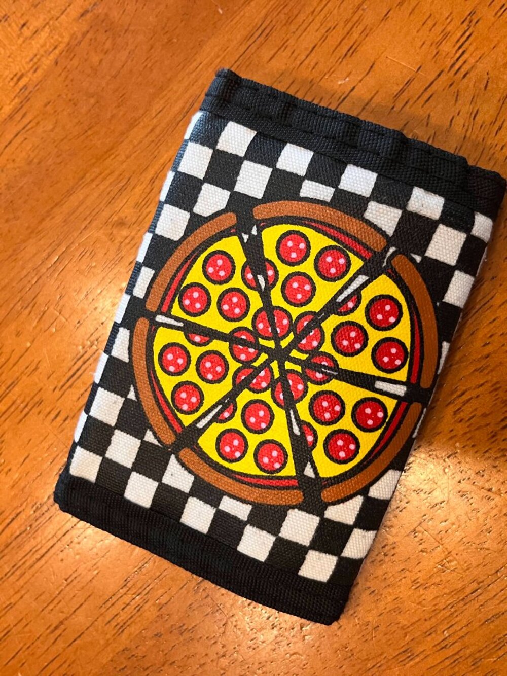 90's-Core Pizza Velcro Wallet | Checkerboard Pizza Wallet 🍕🖤